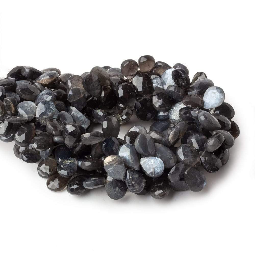 9x7-11x7mm Platinum Grey Moonstone faceted pears 8 inch 49 beads