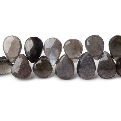 9x7-11x7mm Platinum Grey Moonstone faceted pears 8 inch 49 beads