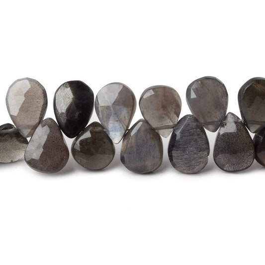9x7-11x7mm Platinum Grey Moonstone faceted pears 8 inch 49 beads