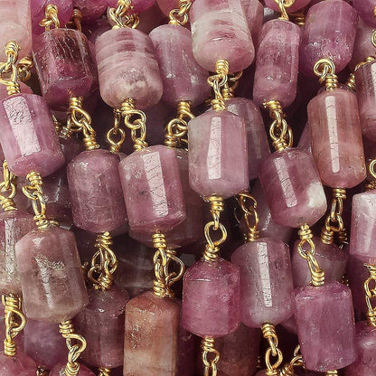 9x7-11x7mm Rubelite Tourmaline Plain Cylinder Tube Vermeil Chain by the foot 18 pieces