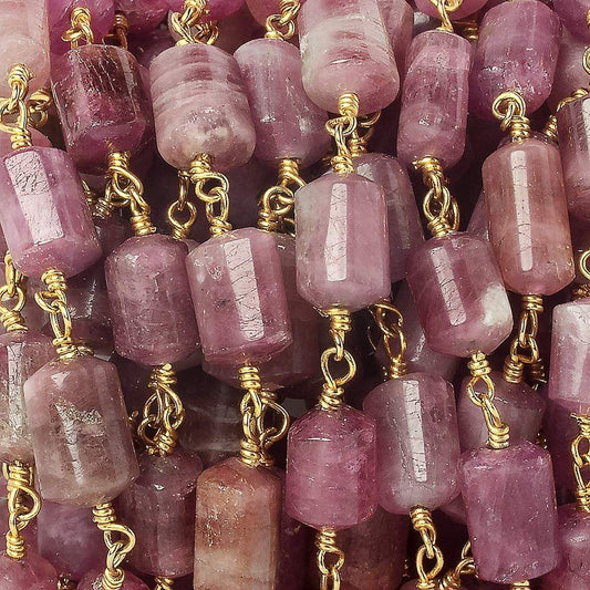 9x7-11x7mm Rubelite Tourmaline Plain Cylinder Tube Vermeil Chain by the foot 18 pieces