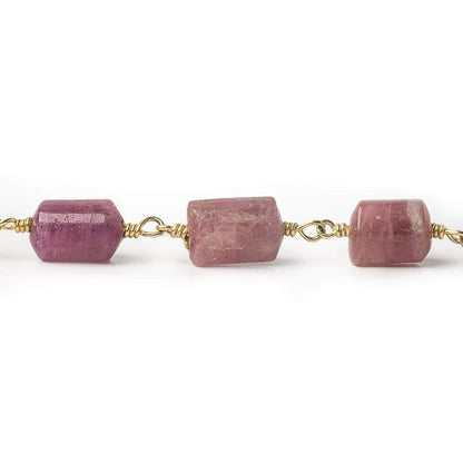 9x7-11x7mm Rubelite Tourmaline Plain Cylinder Tube Vermeil Chain by the foot 18 pieces