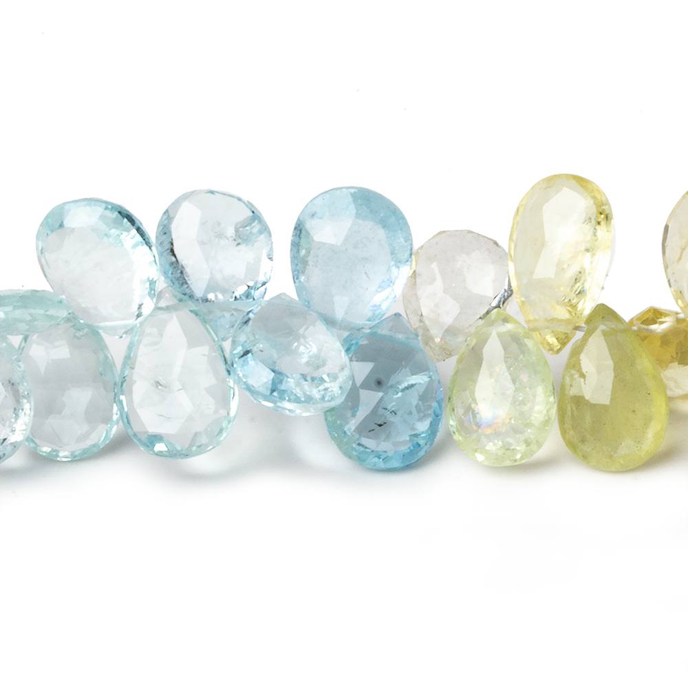 9x7-11x8mm Aquamarine & Multi Beryl faceted pear beads 18 inch 140 beads AA