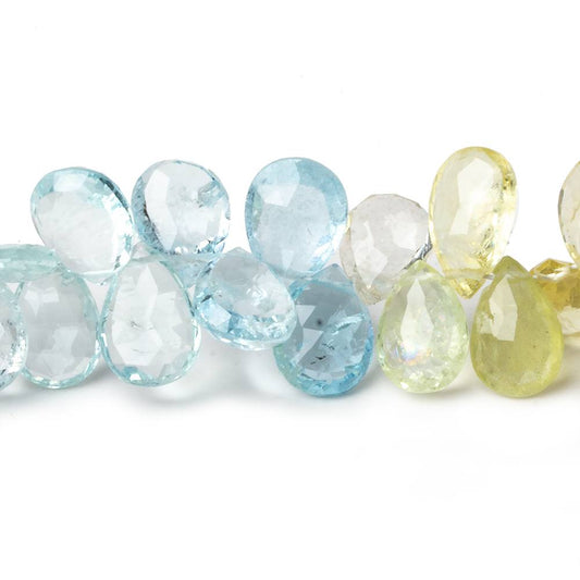 9x7-11x8mm Aquamarine & Multi Beryl faceted pear beads 18 inch 140 beads AA