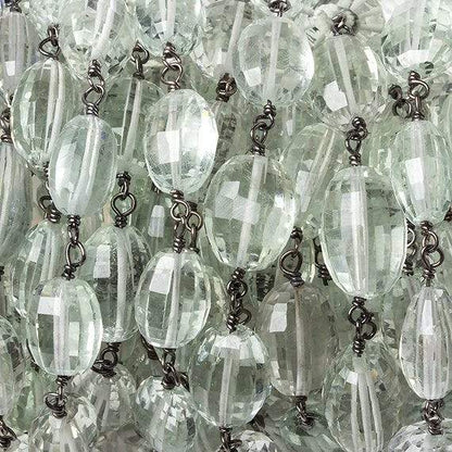 9x7-11x8mm Prasiolite faceted oval Black Gold .925 Chain by the foot 21 beads