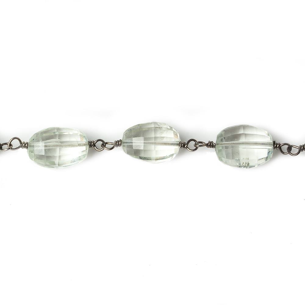 9x7-11x8mm Prasiolite faceted oval Black Gold .925 Chain by the foot 21 beads