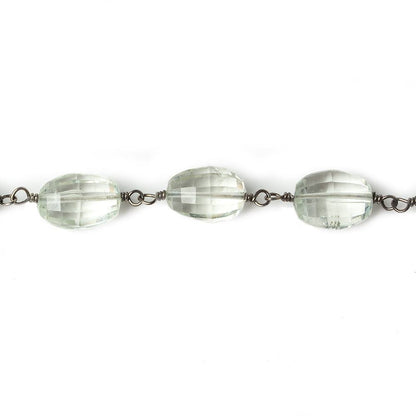 9x7-11x8mm Prasiolite faceted oval Black Gold .925 Chain by the foot 21 beads