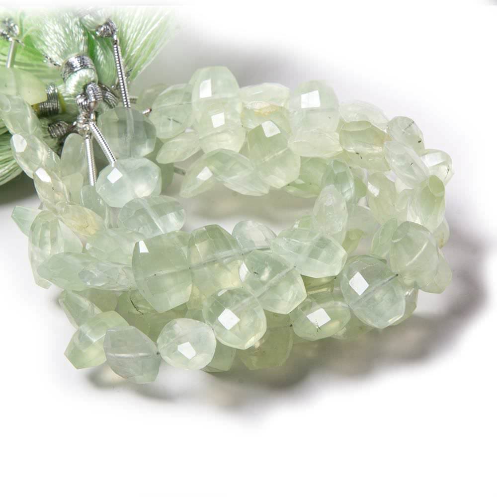 9x7-11x8mm Prehnite side drilled Faceted Cushion Beads 6 inch 18 pieces