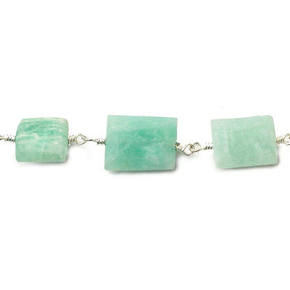 9x7mm - 11x9mm Matte Amazonite Bevel Faceted Rectangle Silver plated Chain