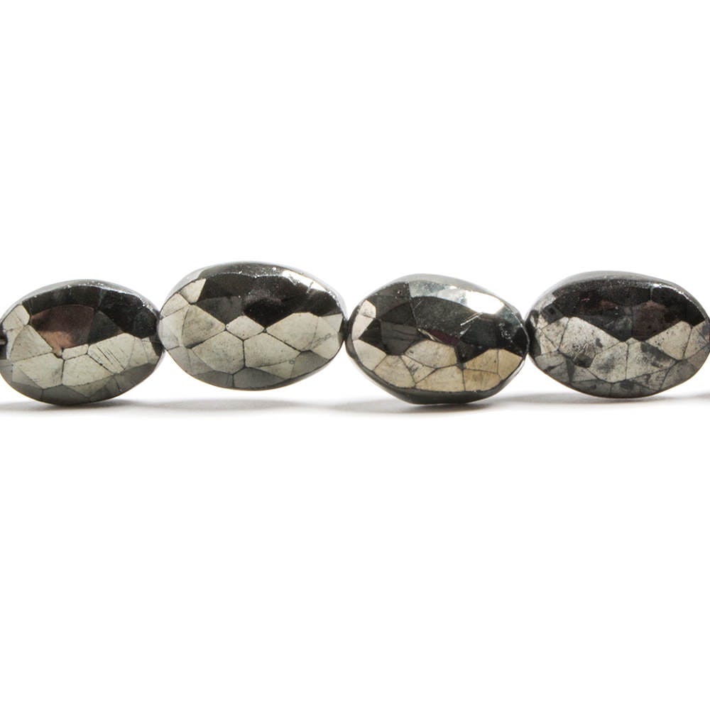 9x7 - 12x8mm Platinum Metallic Black Spinel Faceted Oval Beads 8 inch 18 pieces