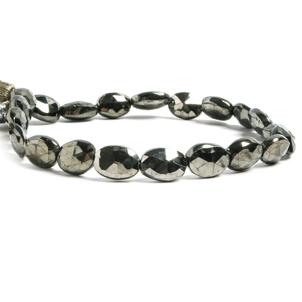 9x7 - 12x8mm Platinum Metallic Black Spinel Faceted Oval Beads 8 inch 18 pieces