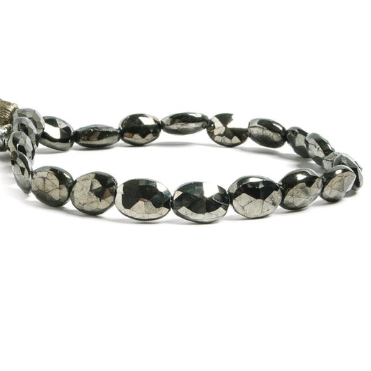 9x7 - 12x8mm Platinum Metallic Black Spinel Faceted Oval Beads 8 inch 18 pieces