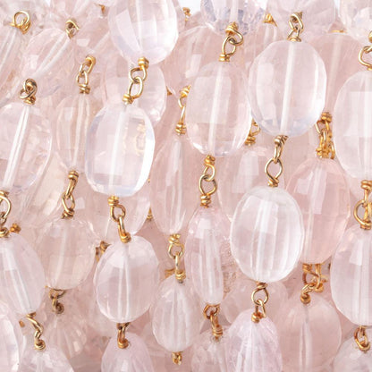9x7-12x8mm Rose Quartz Faceted Oval Beads on Vermeil Chain