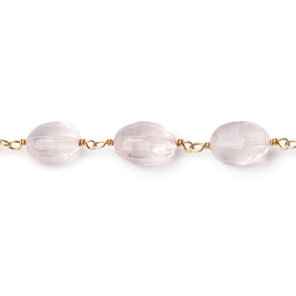 9x7-12x8mm Rose Quartz Faceted Oval Beads on Vermeil Chain