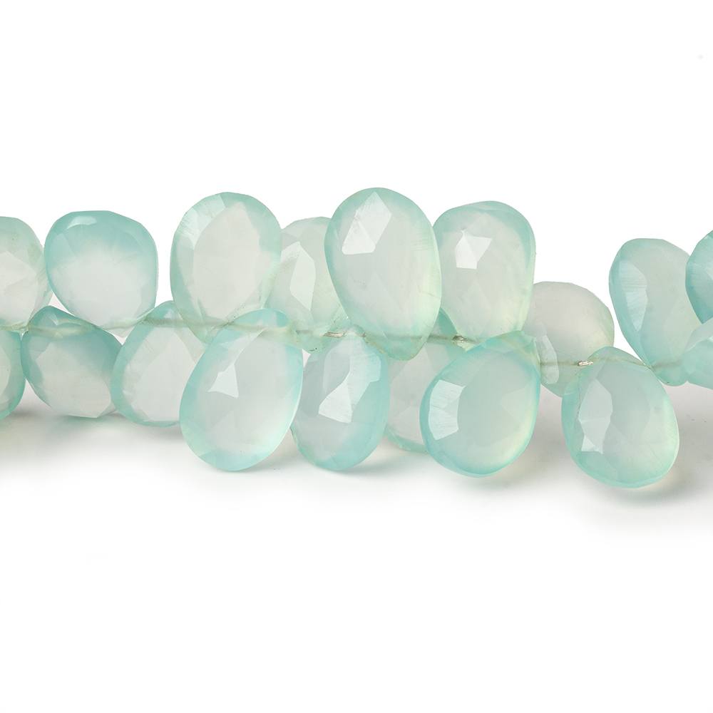 9x7-12x8mm Seafoam Green Chalcedony faceted pears 7.5 inch 63 beads AAA