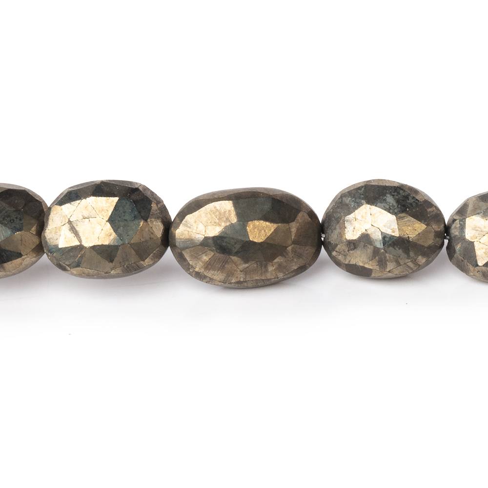 9x7-12x9mm Pyrite Straight Drilled Faceted Oval 8 inch 18 Beads