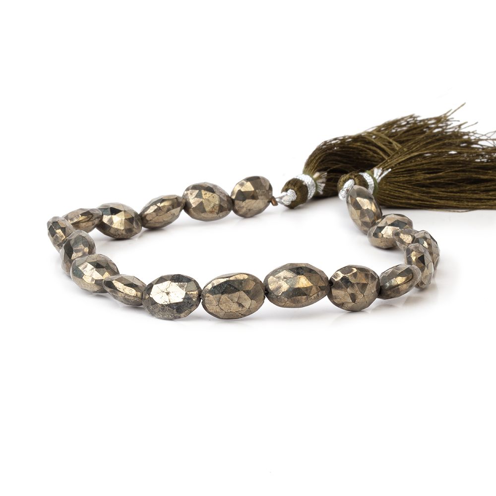 9x7-12x9mm Pyrite Straight Drilled Faceted Oval 8 inch 18 Beads