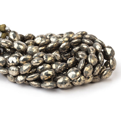 9x7-12x9mm Pyrite Straight Drilled Faceted Oval 8 inch 18 Beads