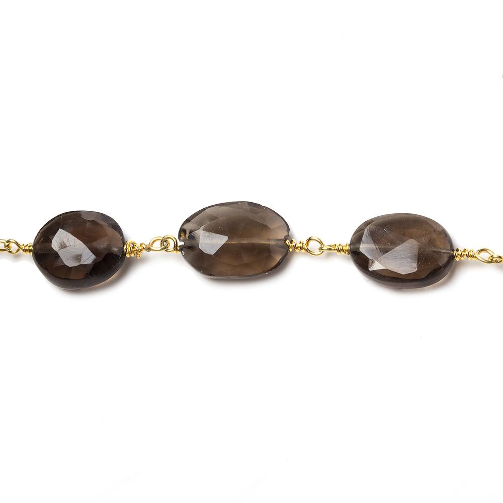 9x7-12x9mm Smoky Quartz faceted oval Gold Chain by the foot 17 pieces