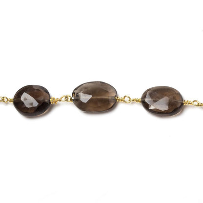 9x7-12x9mm Smoky Quartz faceted oval Gold Chain by the foot 17 pieces