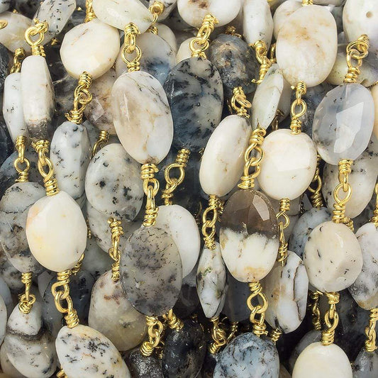 9x7-13x8mm Dendritic Opal faceted oval Gold Chain by the foot 17 pieces
