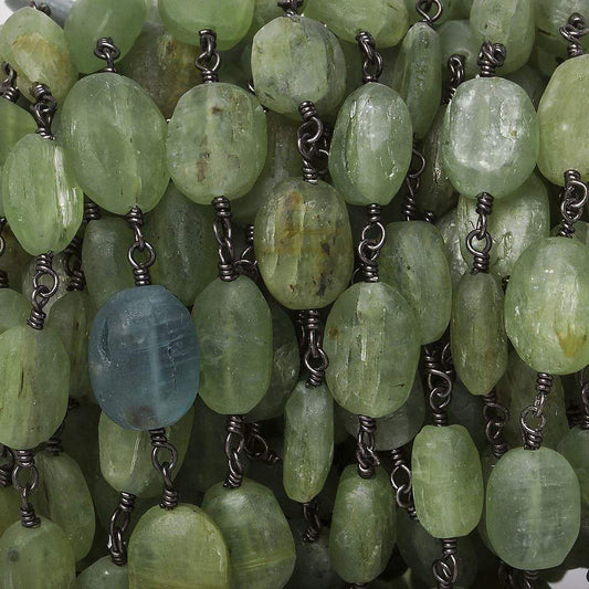 9x7-13x9mm Matte Kyanite plain oval Black Gold Chain by the foot 18 pieces