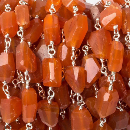 9x7mm Carnelian faceted nugget .925 Silver Chain by the foot 22 pieces
