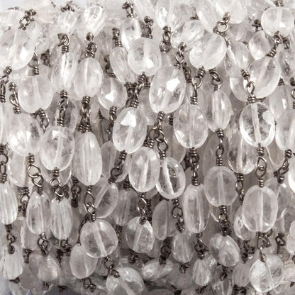 9x7mm Crystal Quartz faceted oval Black Gold plated Chain by the foot 20 beads