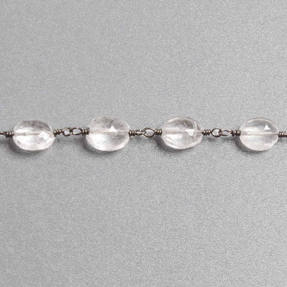 9x7mm Crystal Quartz faceted oval Black Gold plated Chain by the foot 20 beads