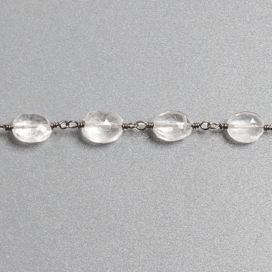 9x7mm Crystal Quartz faceted oval Black Gold plated Chain by the foot 20 beads