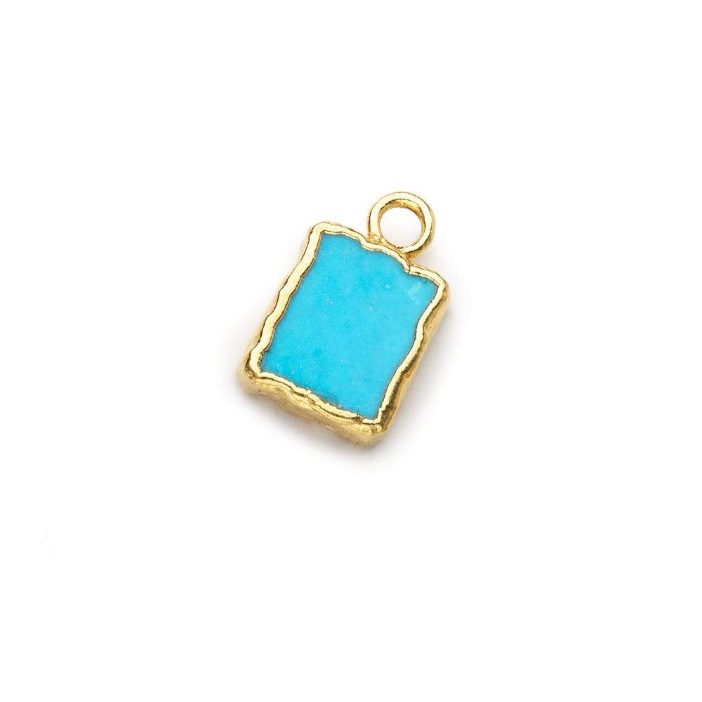 9x7mm Gold Leafed Synthetic Turquoise plain rectangle Pendant 1 focal bead