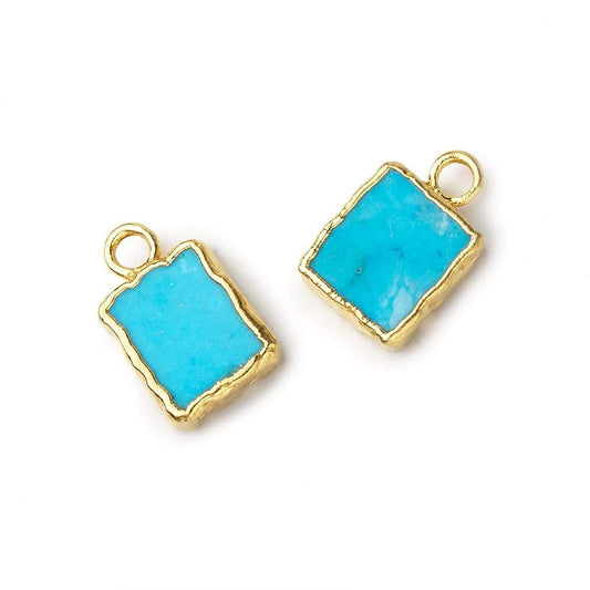 9x7mm Gold Leafed Synthetic Turquoise plain rectangle Pendant 1 focal bead