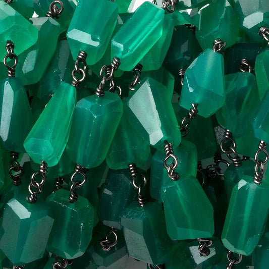 9x7mm Green Onyx faceted nugget Black Gold plated .925 Silver Chain by the foot 22 pcs