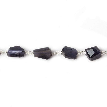 9x7mm Iolite faceted nugget .925 Silver Chain by the foot 22 pieces