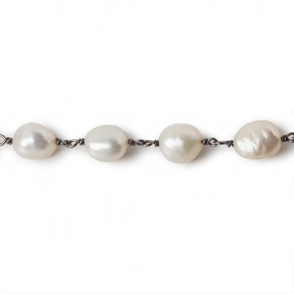 9x7mm Off White Baroque Pearl Black Gold .925 Silver Chain by the foot 20 pieces