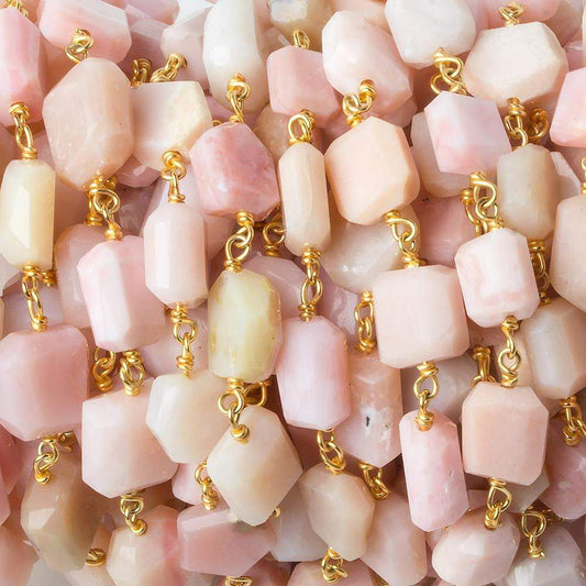 9x7mm Pink Peru Opal faceted nugget Vermeil Chain 22pcs