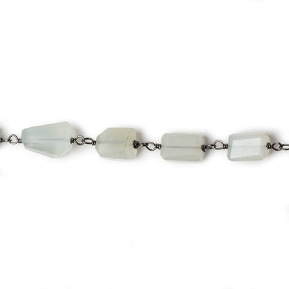 9x7mm Platinum Moonstone faceted nugget Black Gold plated .925 Silver Chain by the foot 22 pcs