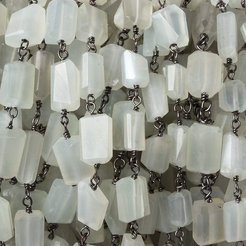 9x7mm Platinum Moonstone faceted nugget Black Gold plated .925 Silver Chain by the foot 22 pcs