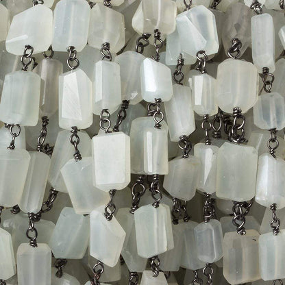 9x7mm Platinum Moonstone faceted nugget Black Gold plated .925 Silver Chain by the foot 22 pcs