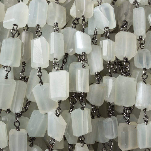 9x7mm Platinum Moonstone faceted nugget Black Gold plated .925 Silver Chain by the foot 22 pcs