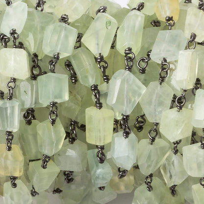 9x7mm Prehnite faceted nugget Black Gold plated .925 Silver Chain by the foot 22 pcs