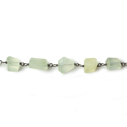 9x7mm Prehnite faceted nugget Black Gold plated .925 Silver Chain by the foot 22 pcs