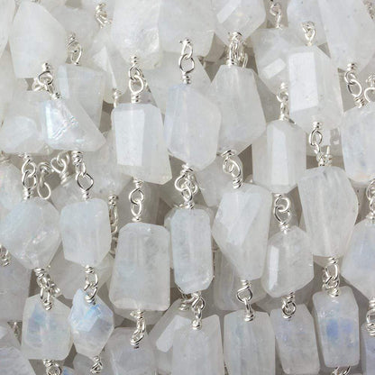 9x7mm Rainbow Moonstone faceted nugget .925 Silver Chain by the foot 22 pieces