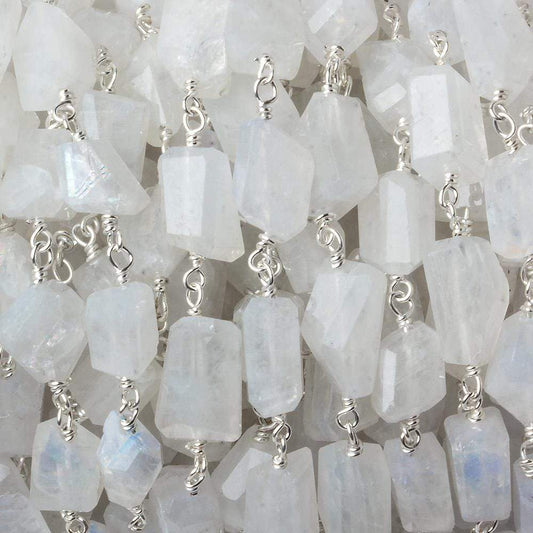 9x7mm Rainbow Moonstone faceted nugget .925 Silver Chain by the foot 22 pieces
