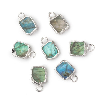 9x7mm Silver Leafed Labradorite plain rectangle Pendant 1 focal bead