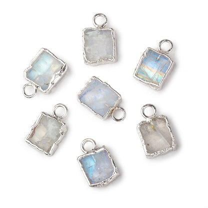 9x7mm Silver Leafed Rainbow Moonstone plain rectangle Pendant 1 focal bead
