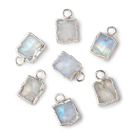 9x7mm Silver Leafed Rainbow Moonstone plain rectangle Pendant 1 focal bead