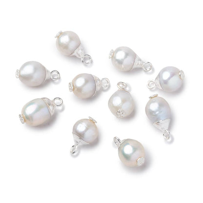 9x7mm Silver Leafed White Drop Freshwater Pearl Pendant Focal 1 piece