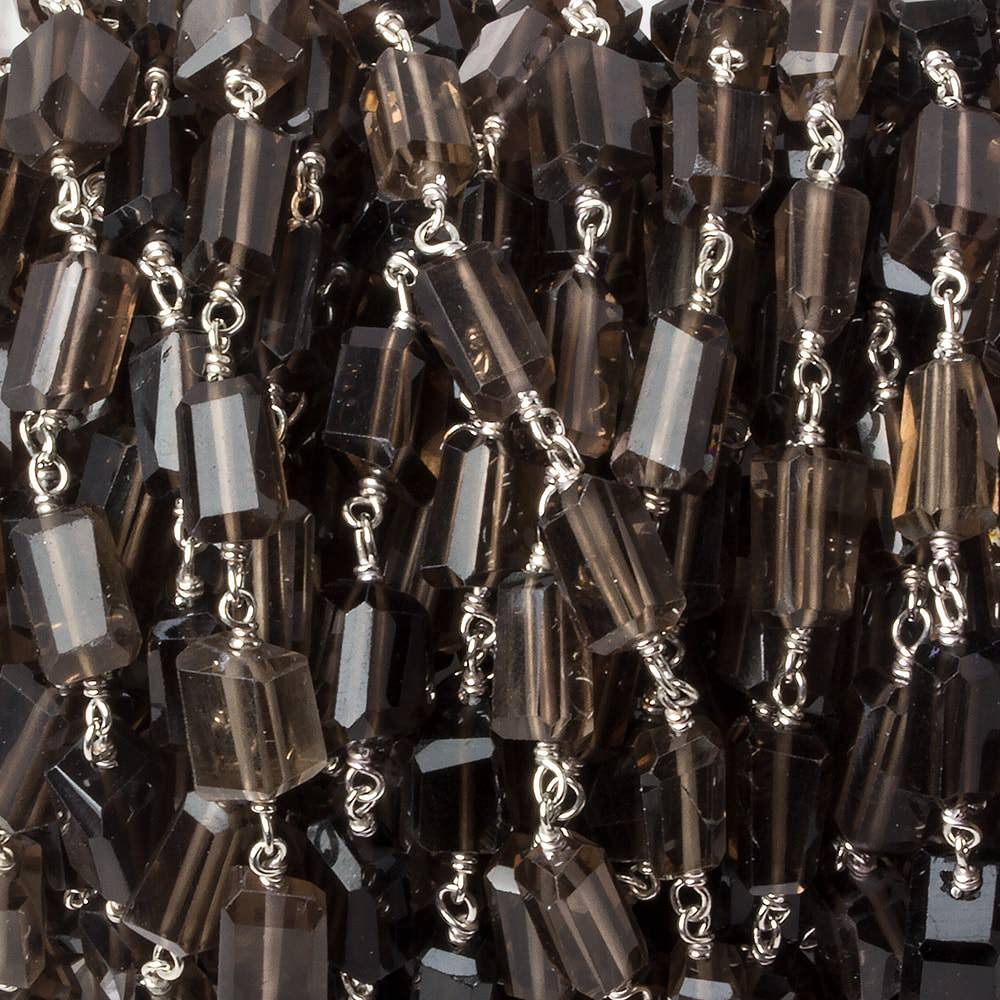 9x7mm Smoky Quartz faceted nugget .925 Silver Chain by the foot 22 pieces