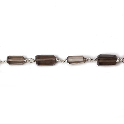 9x7mm Smoky Quartz faceted nugget .925 Silver Chain by the foot 22 pieces